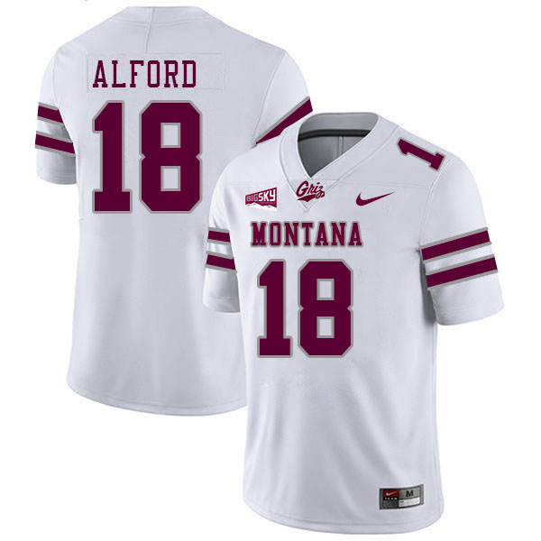 Montana Grizzlies #18 Sam Alford College Football Jerseys Stitched Sale-White